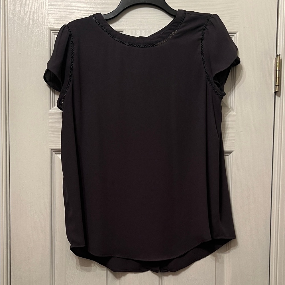 LOFT Black Blouse with Lace Trim